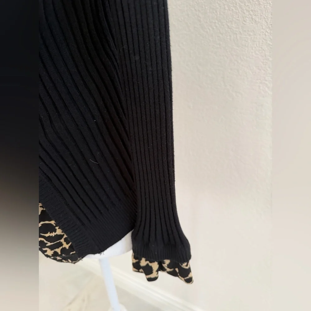 Black Ribbed Sweater with Leopard Print Accent - Picture 3 of 4